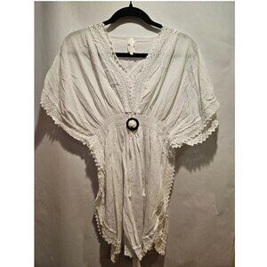 Dios Une Reyes Peruvian Boho Tunic Cover Up Women's One Size White 100% Cotton